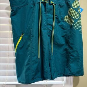 Columbia Teal Swim Board Shorts with Yellow Accents